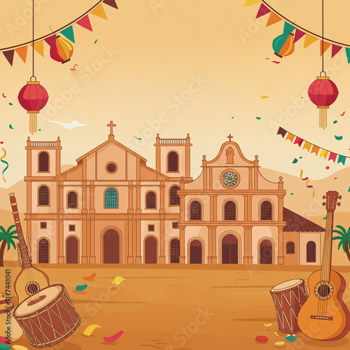 Wallpaper Mural Illustration of Old Goa Churches with Festive Decorations for Goan Festivals Torontodigital.ca