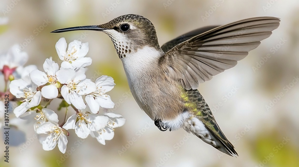 Obraz premium Hummingbird in flight near blossoms