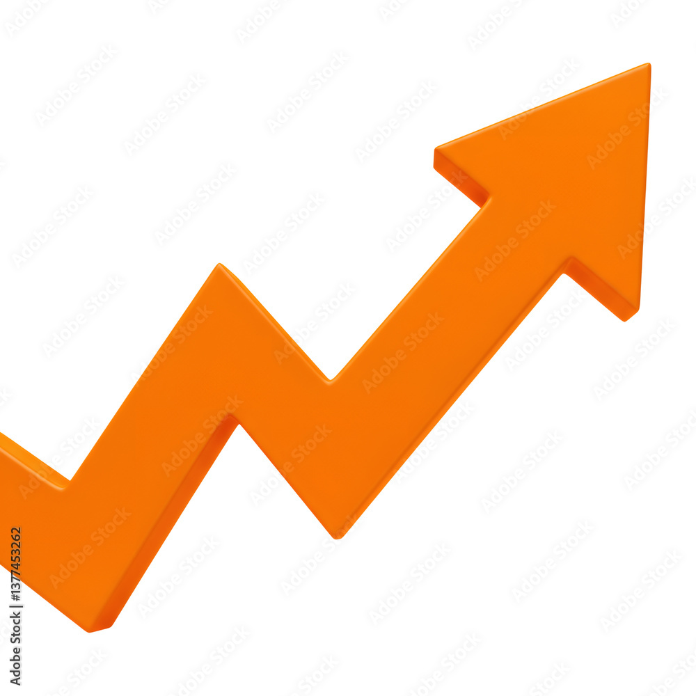 Stylized Orange 3D Arrow Trending Upwards Stylized Orange 3D Arrow Trending Upwards