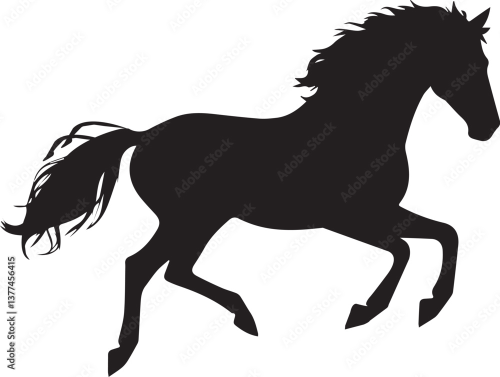 Obraz premium A horse silhouette is isolated on a white background.