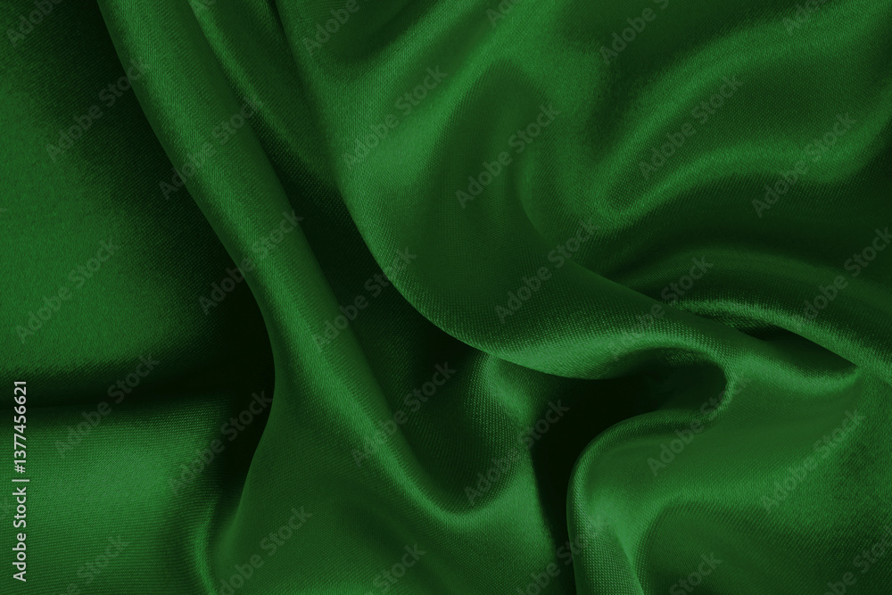 Fototapeta premium Dark green fabric cloth texture for background and design art work, beautiful crumpled pattern of silk or linen.