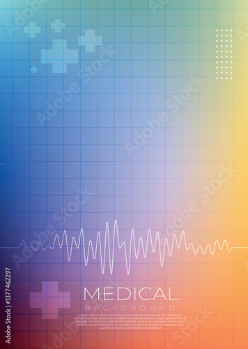 Modern Gradient Medical Background with ECG Line and Abstract Cross Symbols