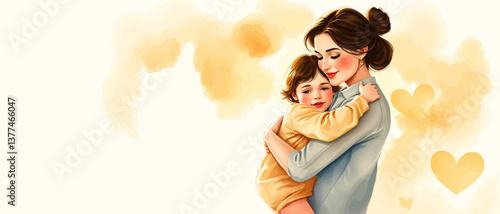 A Single Mother's Tender Embrace of Her Newborn – A Beautiful Parenting Moment in Watercolor Style.