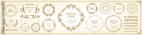 ナチュラルなフレーム、植物モチーフのデザイン素材のセット

