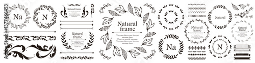 ナチュラルなフレーム、植物モチーフのデザイン素材のセット

