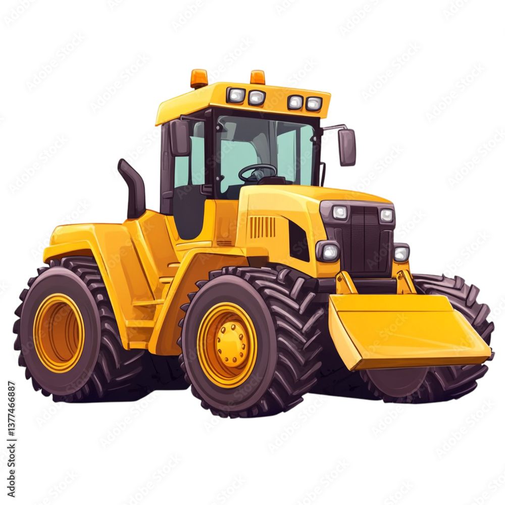 Powerful Yellow Tractor with Big Wheels and a Bucket Ready for Work, Powerful Yellow Tractor with Big Wheels and a Bucket Ready for Work,