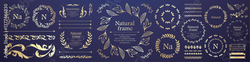 ナチュラルなフレーム、植物モチーフのデザイン素材のセット

