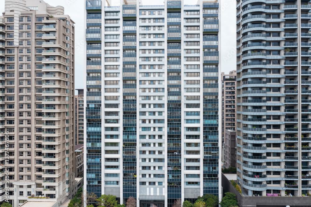 Modern Building with Uniform Facade and Trees Modern Building with Uniform Facade and Trees