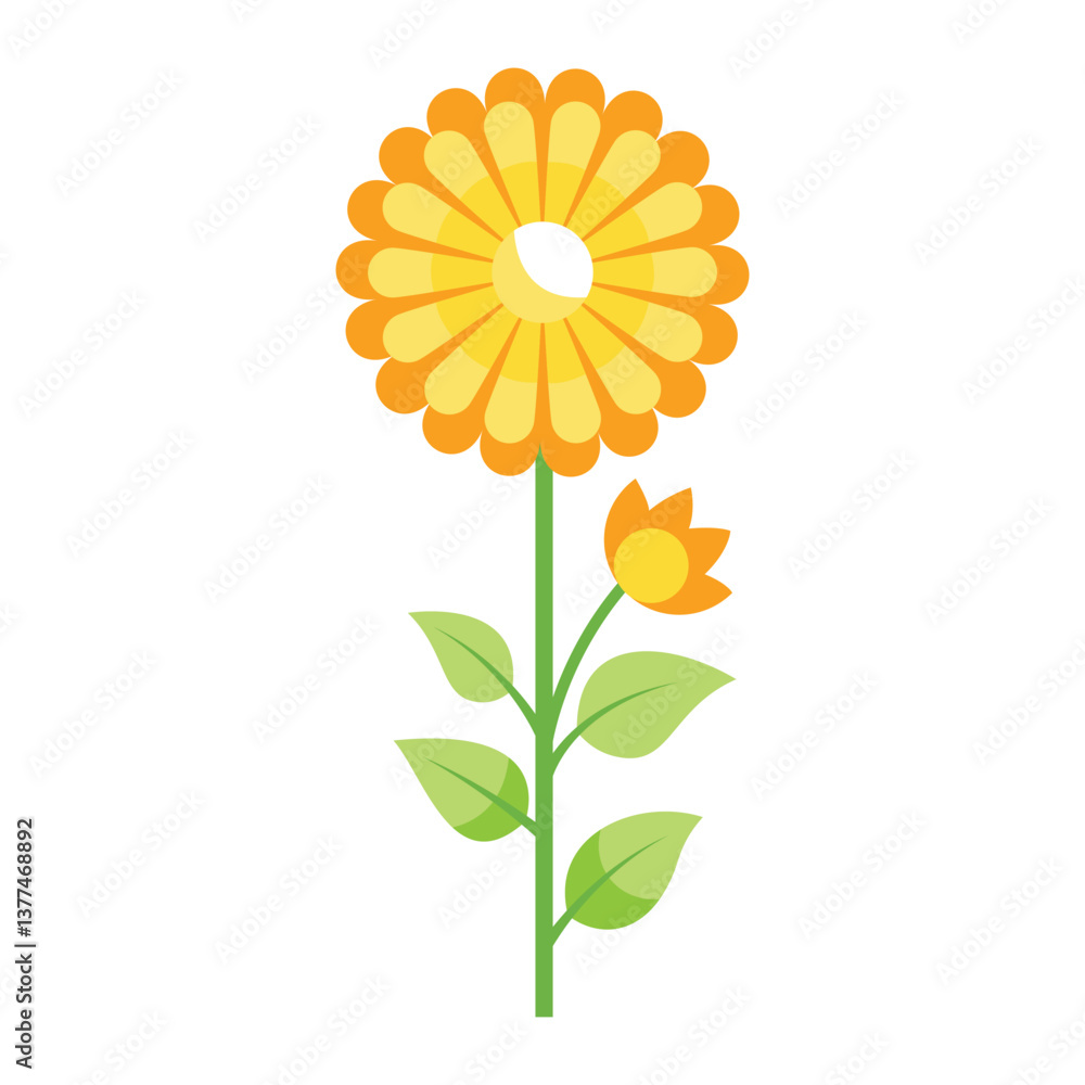 Naklejka premium Yellow Flower Illustration with Bud - Flat Design Vector