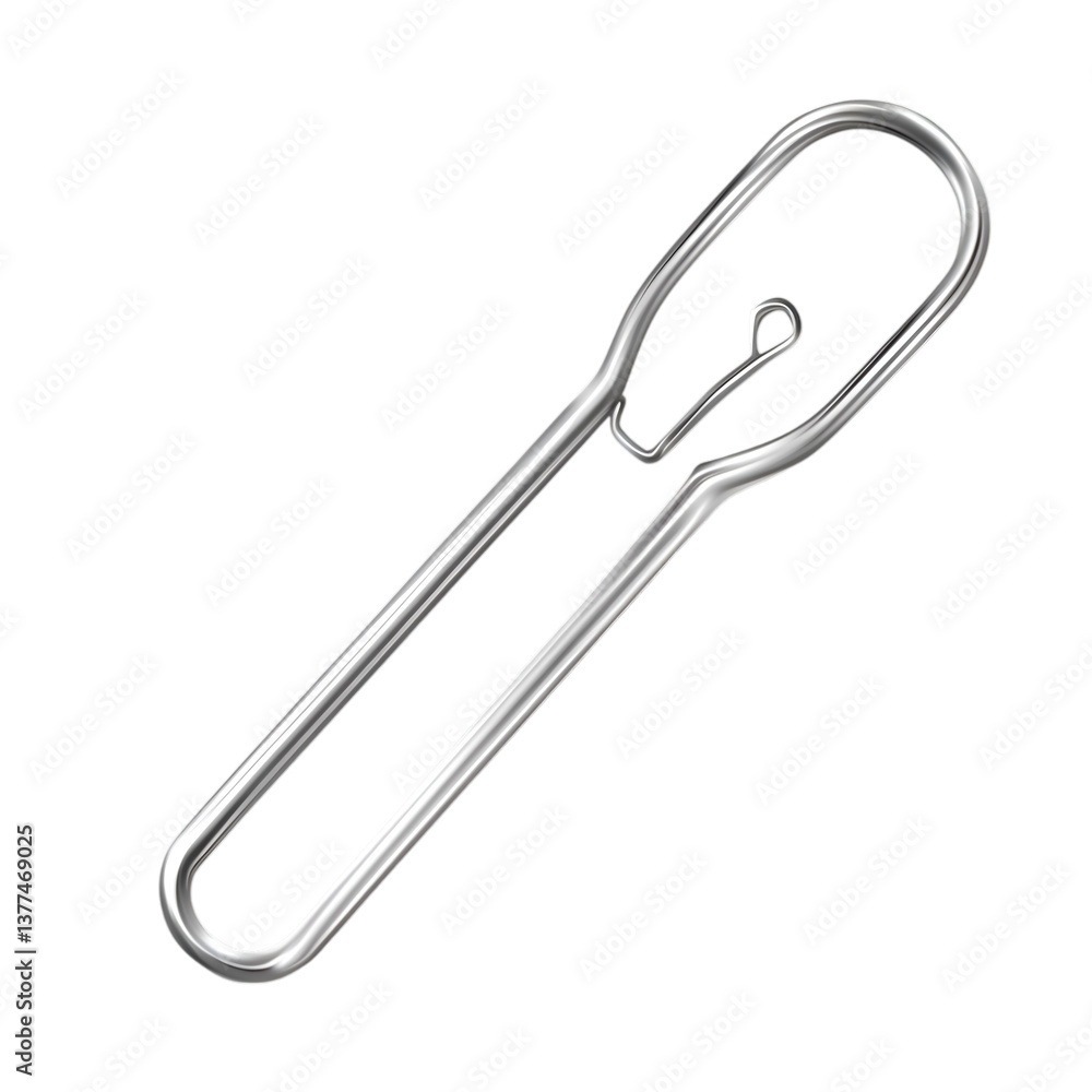 Shiny silver paperclip with a sleek and minimalist design, ideal for office or organizational themes, isolated on transparent background Shiny silver paperclip with a sleek and minimalist design, ideal for office or organizational themes, isolated on transparent background
