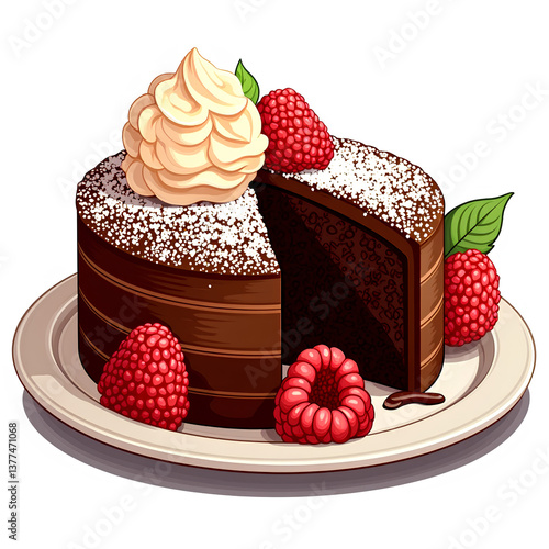 Decadent Chocolate Cake with Fresh Raspberries and Whipped CreamDecadent Chocolate Cake with Fresh Raspberries and Whipped Cream