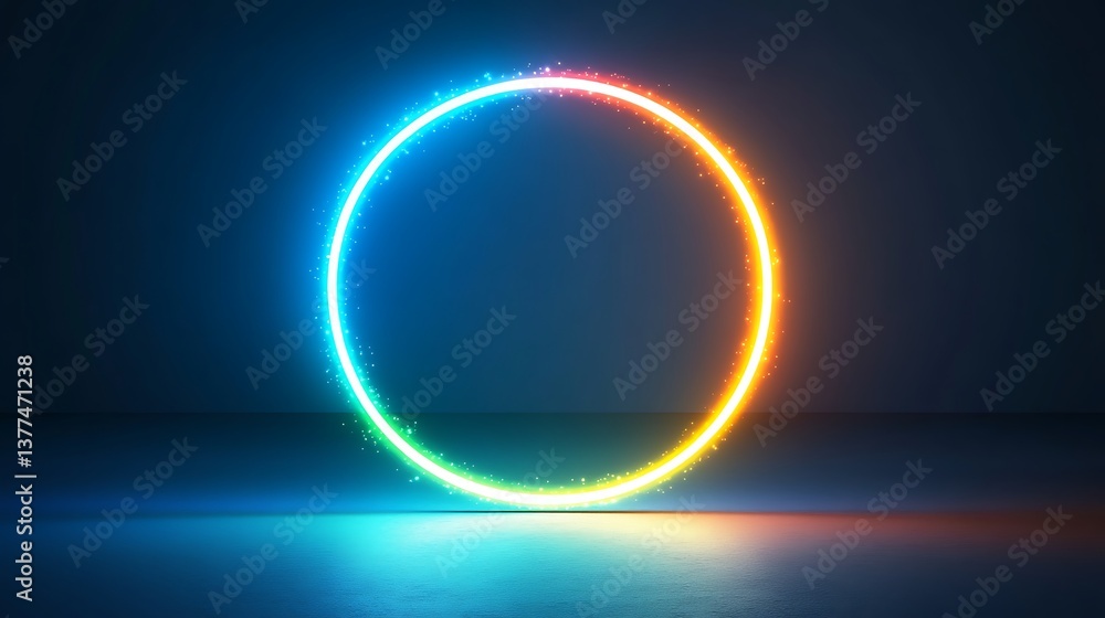 Obraz premium A glowing colorful circle stands in a dark background