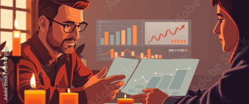 Businessman Analyzing Company Profitability with Augmented Reality Graphics – Calculating Financial Data for Long-Term Investments 