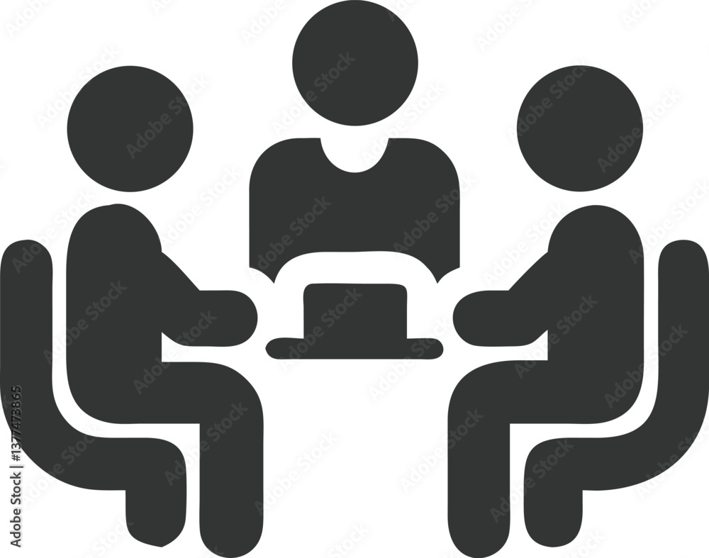 Meeting Icon with Three People Silhouette Around Table on Transparent Meeting Icon with Three People Silhouette Around Table on Transparent