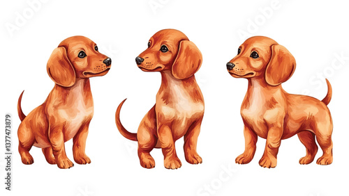 Three Dachshund Puppies with Three Adult Dogs
