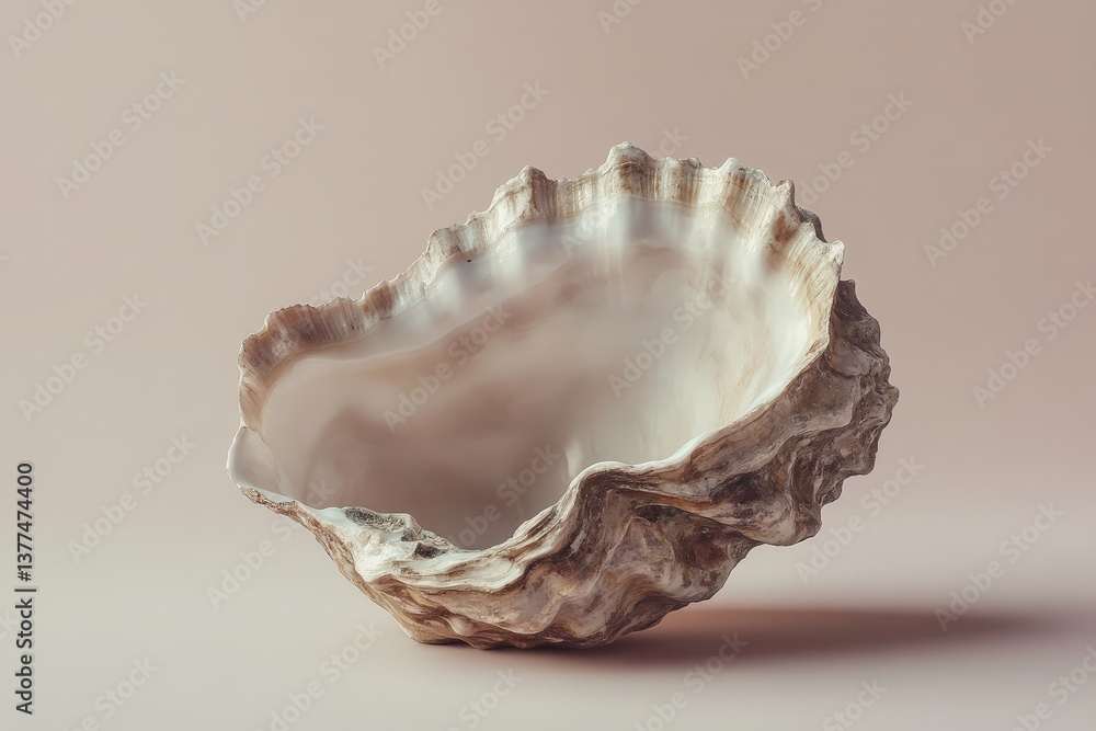 A large empty seashell sits against a light colored backdrop A large empty seashell sits against a light colored backdrop