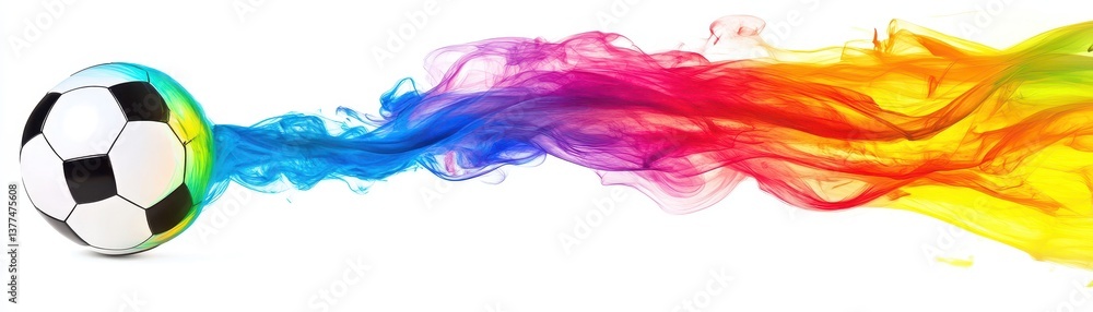 A vibrant soccer ball surrounded by swirling, colorful smoke in shades of blue, pink, and yellow, creating a dynamic and energetic atmosphere perfect for sports-themed visuals. A vibrant soccer ball surrounded by swirling, colorful smoke in shades of blue, pink, and yellow, creating a dynamic and energetic atmosphere perfect for sports-themed visuals.