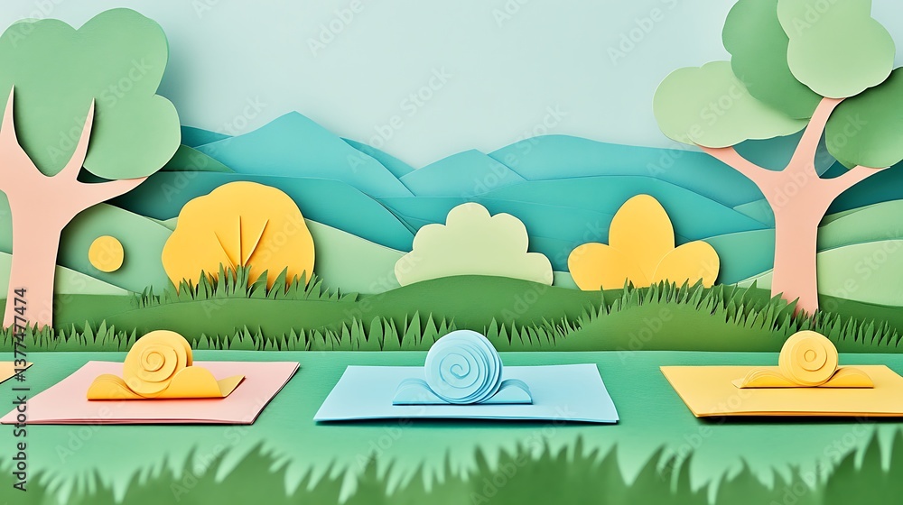 Naklejka premium Paper snails spring landscape.