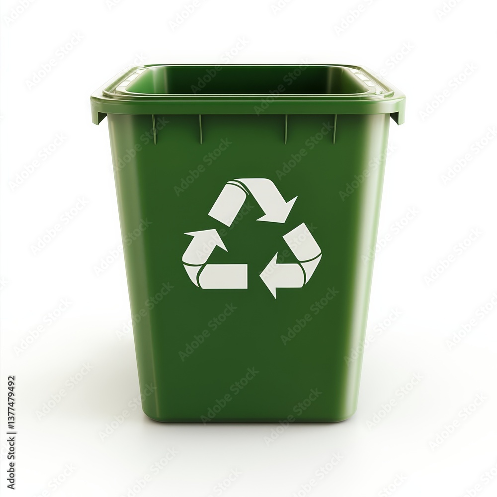 Green Recycle Bin with Arrow Symbol on White Background for Sustainable Waste Management Green Recycle Bin with Arrow Symbol on White Background for Sustainable Waste Management