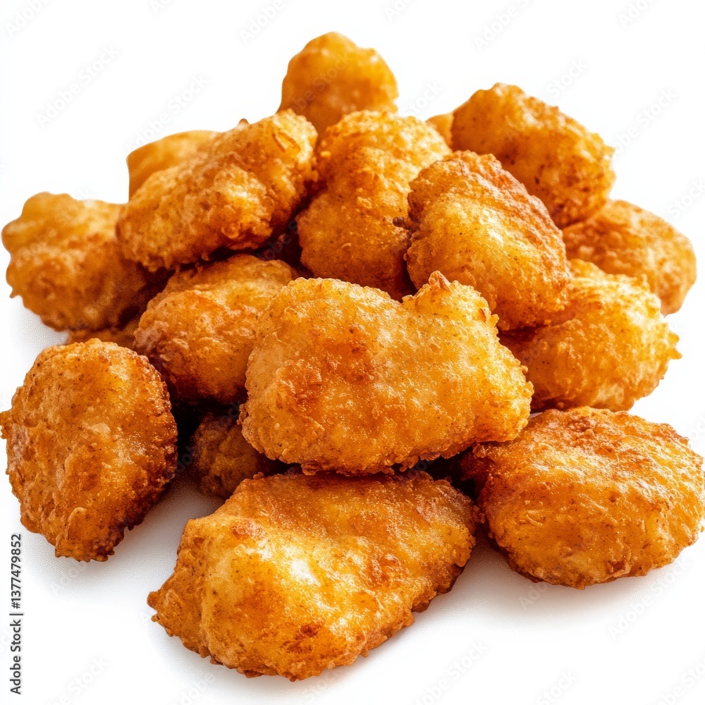 Pile of Delicious Golden Fried Chicken Nuggets on a White Background, Ready to be Enjoyed. Pile of Delicious Golden Fried Chicken Nuggets on a White Background, Ready to be Enjoyed.