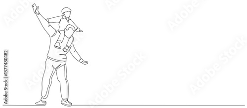 Fathers day line art style vector illustration, father and son line art illustration