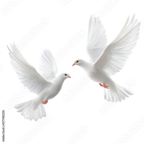 White doves symbolizing peace and celebration, isolated on transparent background