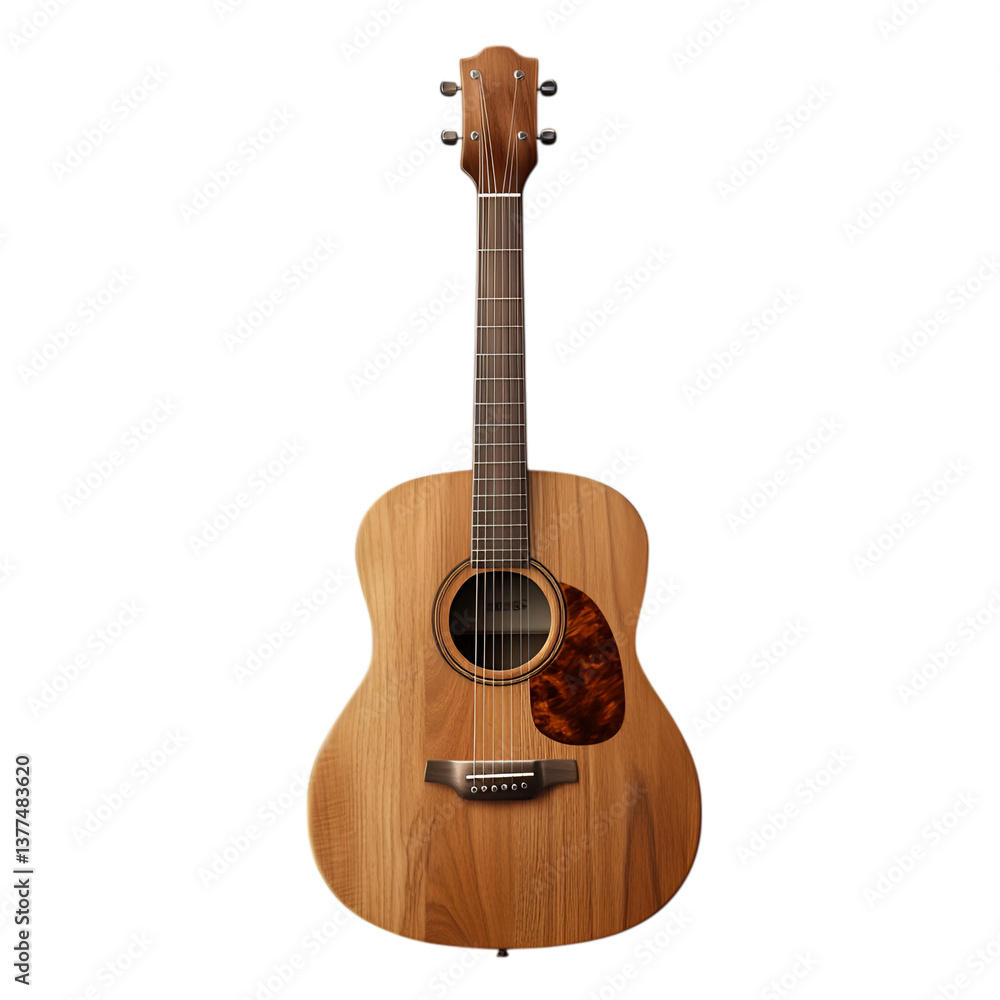 Fototapeta premium Wooden acoustic guitar with visible wood grain, isolated on transparent background