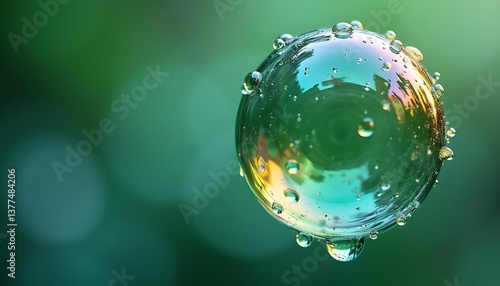 Wallpaper Mural Macro Shot of Water Droplets on Transparent Sphere with Green Background Torontodigital.ca