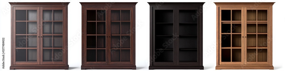 Four Wooden Display Cabinets, Empty Interior Four Wooden Display Cabinets, Empty Interior