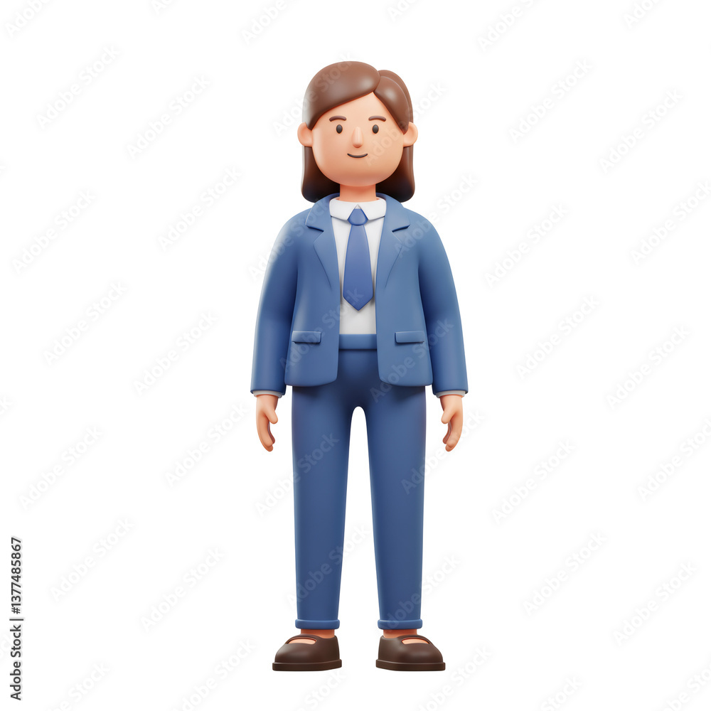 3D Cartoon Businesswoman in Blue Pantsuit 3D Cartoon Businesswoman in Blue Pantsuit