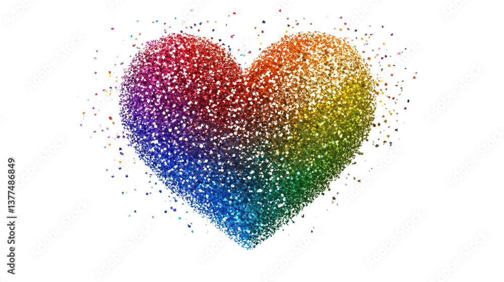 A rainbow-colored heart with a sparkle effect isolated on white background PNG A rainbow-colored heart with a sparkle effect isolated on white background PNG