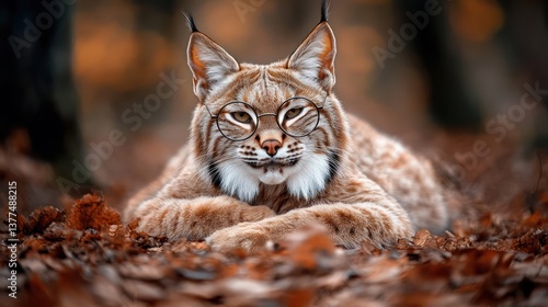 Lynx in Glasses, Autumn Forest