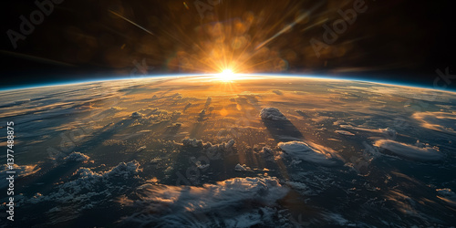 Fototapeta Naklejka Na Ścianę i Meble -  Sunrise in space. Generated AI