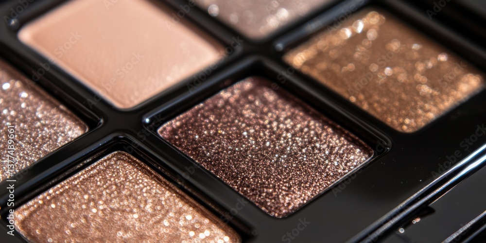 Fototapeta premium Shimmering eyeshadow palette features rich gold and brown tones for versatile makeup looks