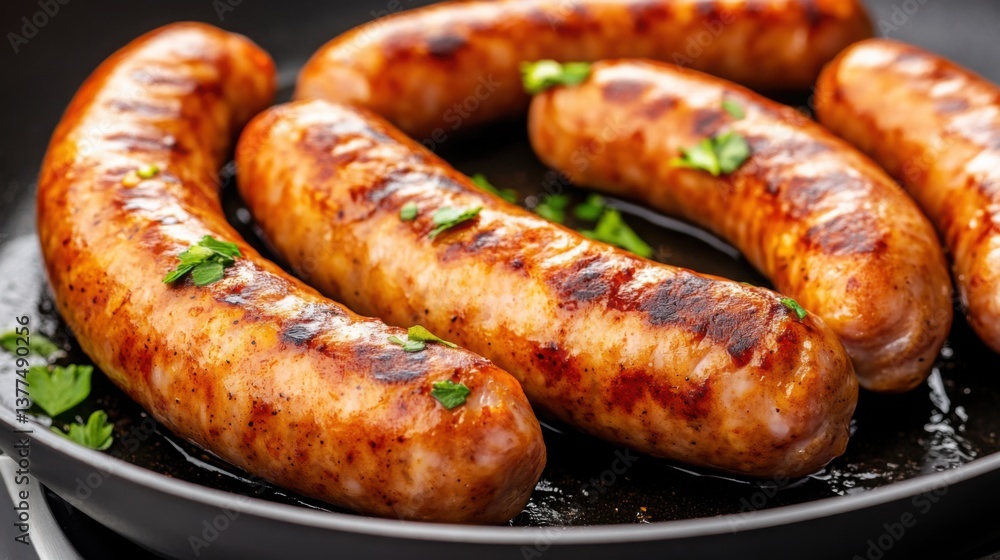 plump sausages sizzling in a pan, with a golden-brown crust forming and juices escaping, showcasing the perfect sausage cooking technique plump sausages sizzling in a pan, with a golden-brown crust forming and juices escaping, showcasing the perfect sausage cooking technique