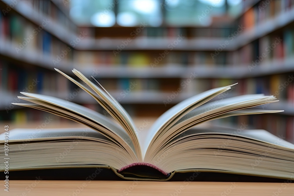 Open book in a library Open book in a library