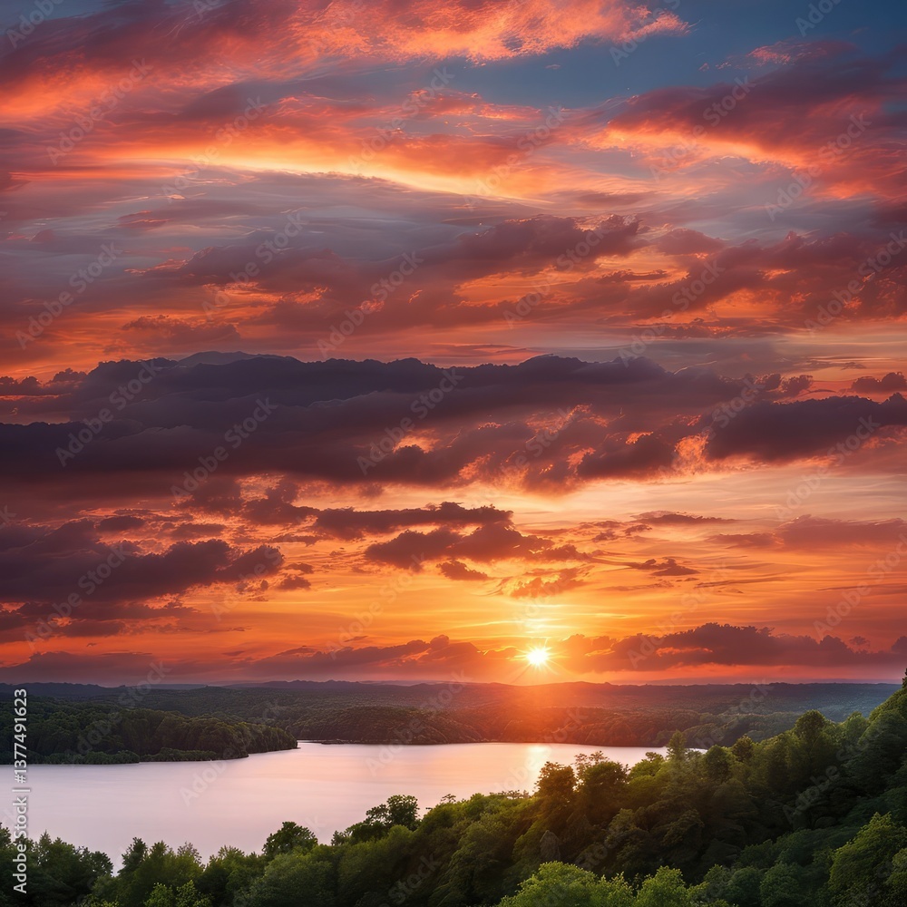 Obraz premium sunset over the river