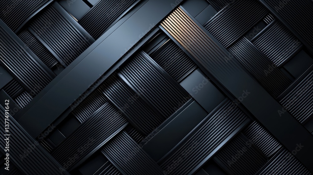 Obraz premium A close-up of a textured, woven pattern featuring dark, glossy strips creating an intricate and modern design.