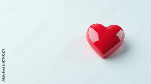 Vibrant red heart on pure white background, a symbol of love, affection and romance