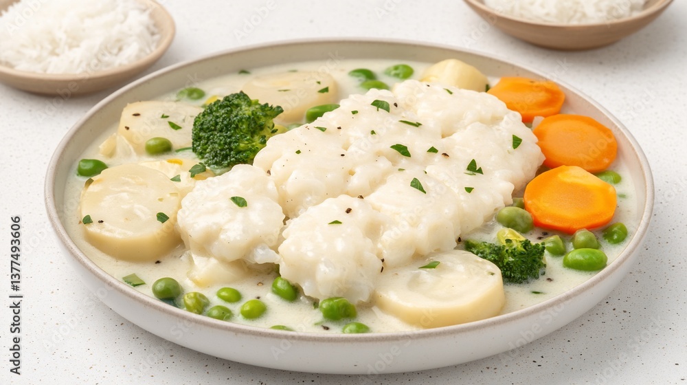 Creamy fish stew with vegetables and rice Creamy fish stew with vegetables and rice