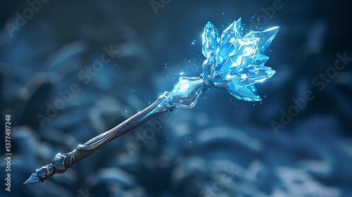 Sparkling Ice Crystal Staff Magical Fantasy Game Prop Digital Art Render