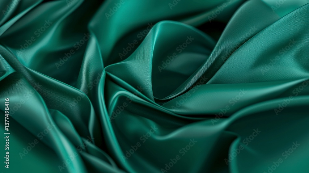 Fototapeta premium Emerald Green Silk Fabric Texture Luxurious Draped Background