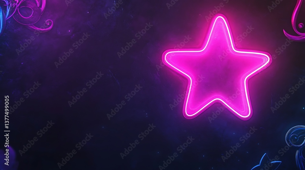 Fototapeta premium A vibrant neon star glows brightly against a dark background