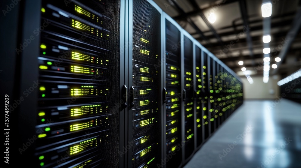 High-Performance Data Center Server Room Rows of Powerful Servers and Network Infrastructure High-Performance Data Center Server Room Rows of Powerful Servers and Network Infrastructure