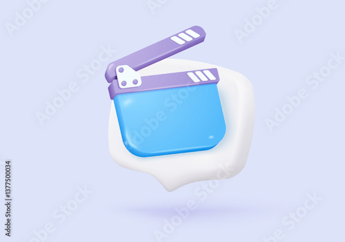 3d video camera simplicity icon signs with lens and button for theater. Realistic film movie icon, play button for streaming multimedia concepts. 3d movie cinema record icon vector render illustration