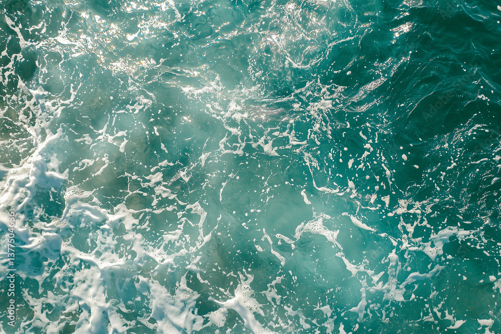 Fototapeta premium Beach and waves from top view. Turquoise water background from top view. Summer seascape from air. Top view from drone. Travel - image 