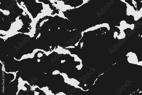 Abstract background texture with destruction effect, ink stains, grunge. Distress overlay, rough dirty wall concept. Black, gray. Worn, torn, weathered effect. Vector background