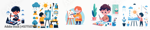vector set of girls painting
