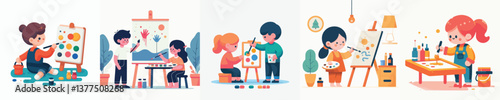 vector set of girls painting