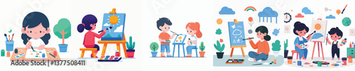 vector set of girls painting